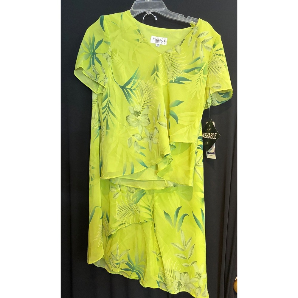 Women's Green & Yellow Tropical Studio I Petite Two Piece Skirt Set Size 10P